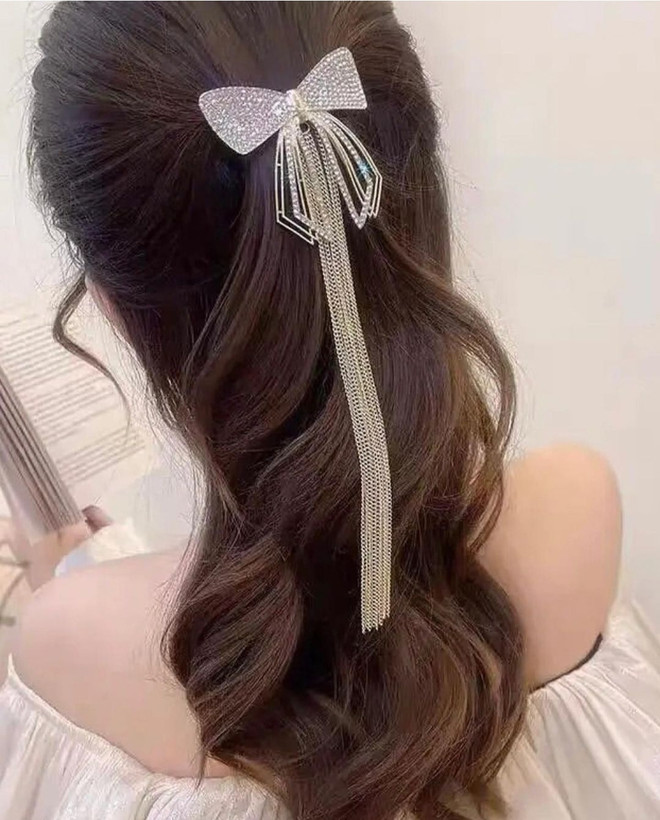 گیره فرانسوی پاپیون نگینی آویزدار