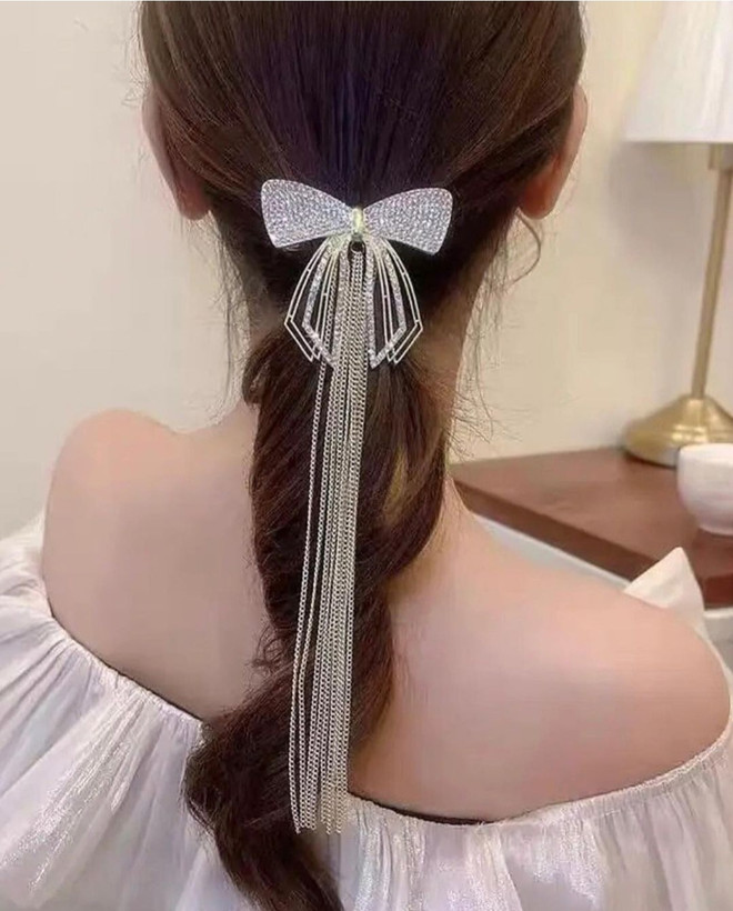 گیره فرانسوی پاپیون نگینی آویزدار