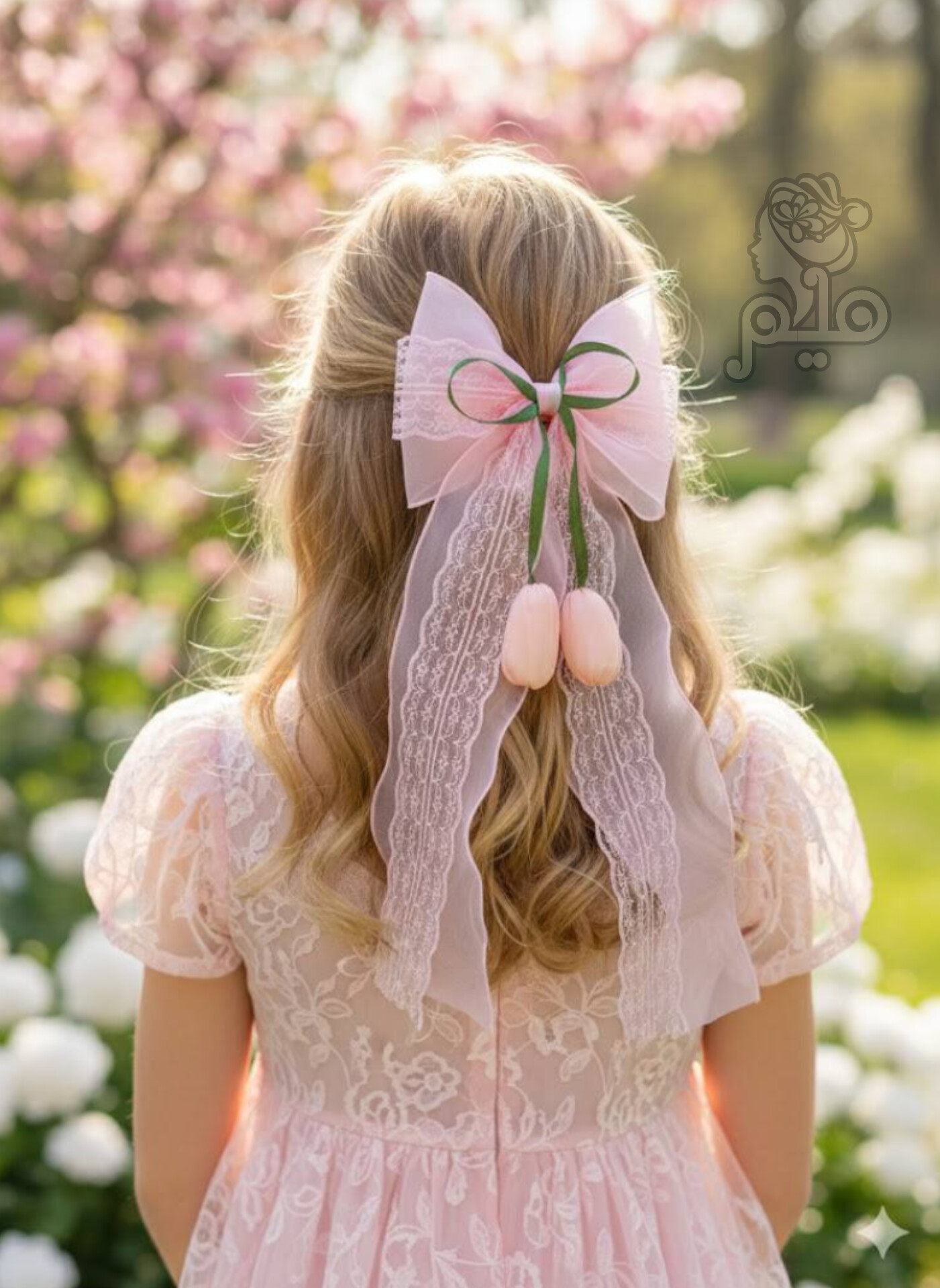 گیره انبری پاپیون حریر و گیپور مدل «لاله واژگون»